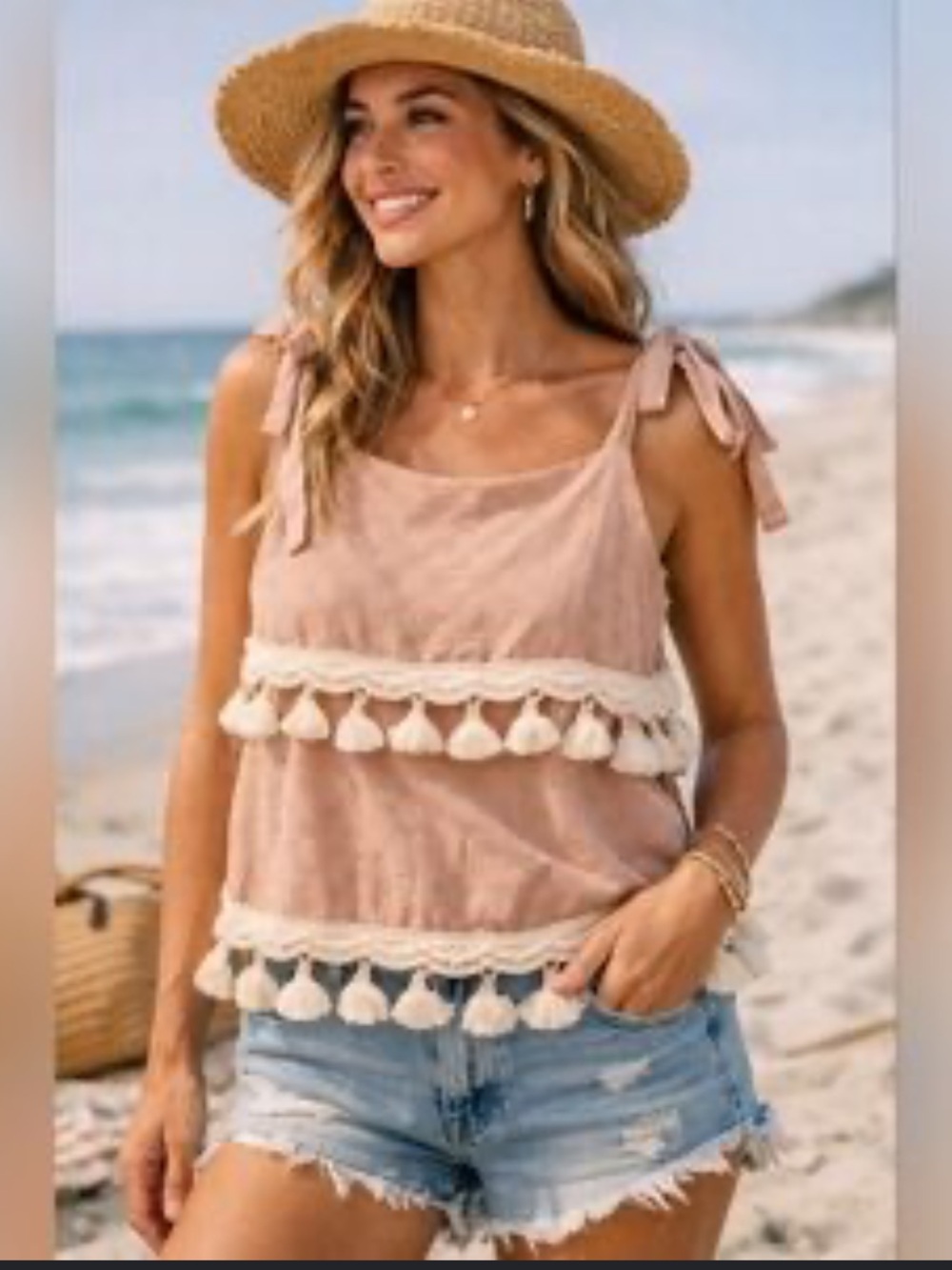 &MERCI tassel tie top. 100% cotton. Large